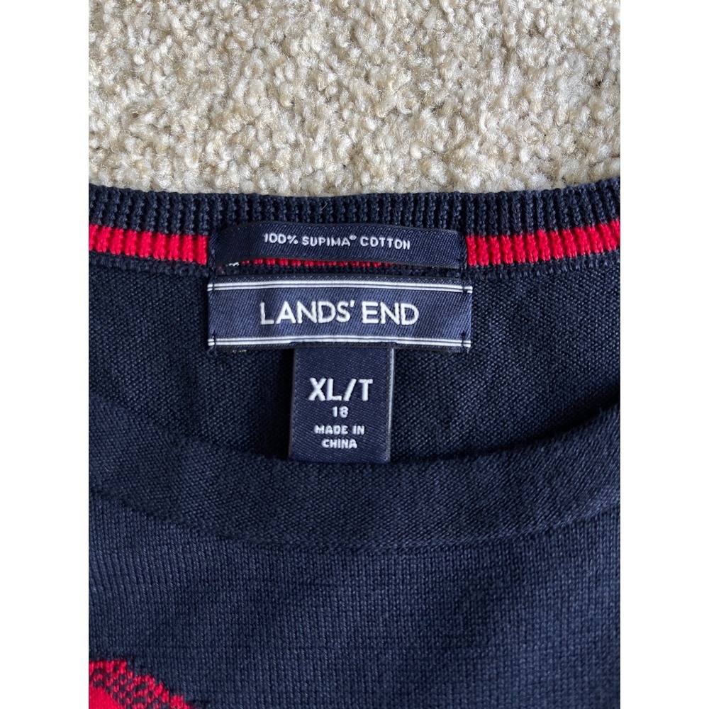 Lands End Navy Supima Cotton Golden Retriever Reindeer Antler Sweater XL Tall 18 - Picture 7 of 9